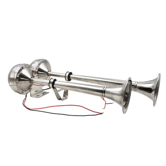 Powerful 140DB Marine Stainless Steel Dual Trumpet Horn - Perfect for Boats, Cars, and More! 18-1/2inch Length