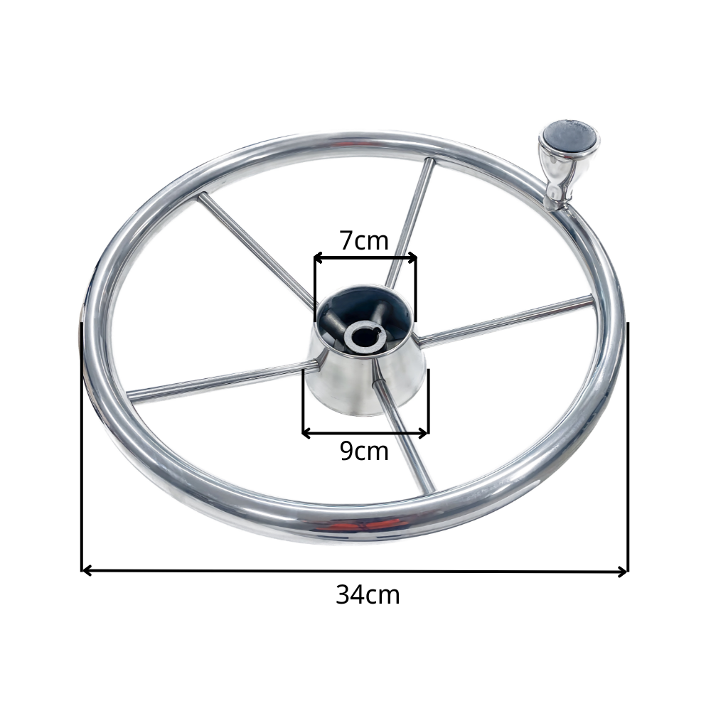 Boat Marine Steering Wheel Stainless 5 Spoke 25 Degree With Knob 13.5" Steering