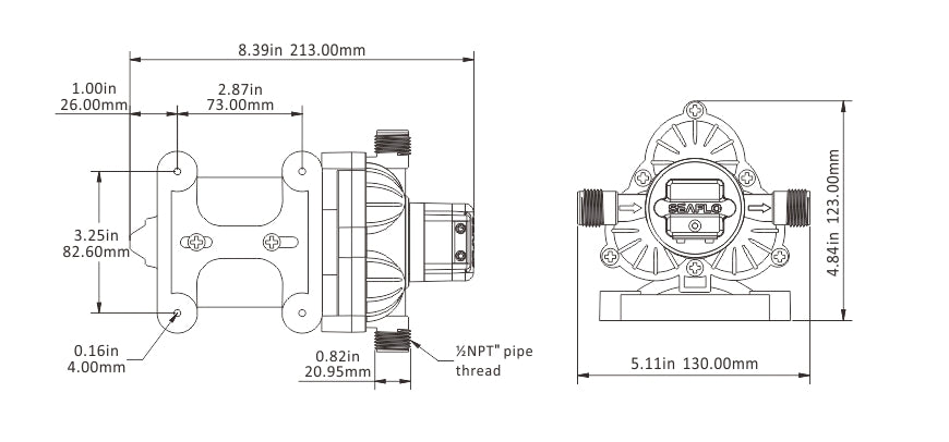 SeaFlo 33 Series Freshwater Pump 12V 11.3 LPM (3 GPM) / 45 PSI (3.1 BAR) Diaphragm Pump
