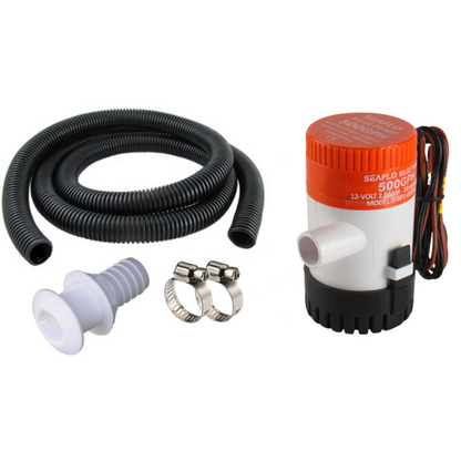 Seaflo Bilge Pump 500 GPH 12 Volt SFBP1-G500-01 Set Hose&Connector