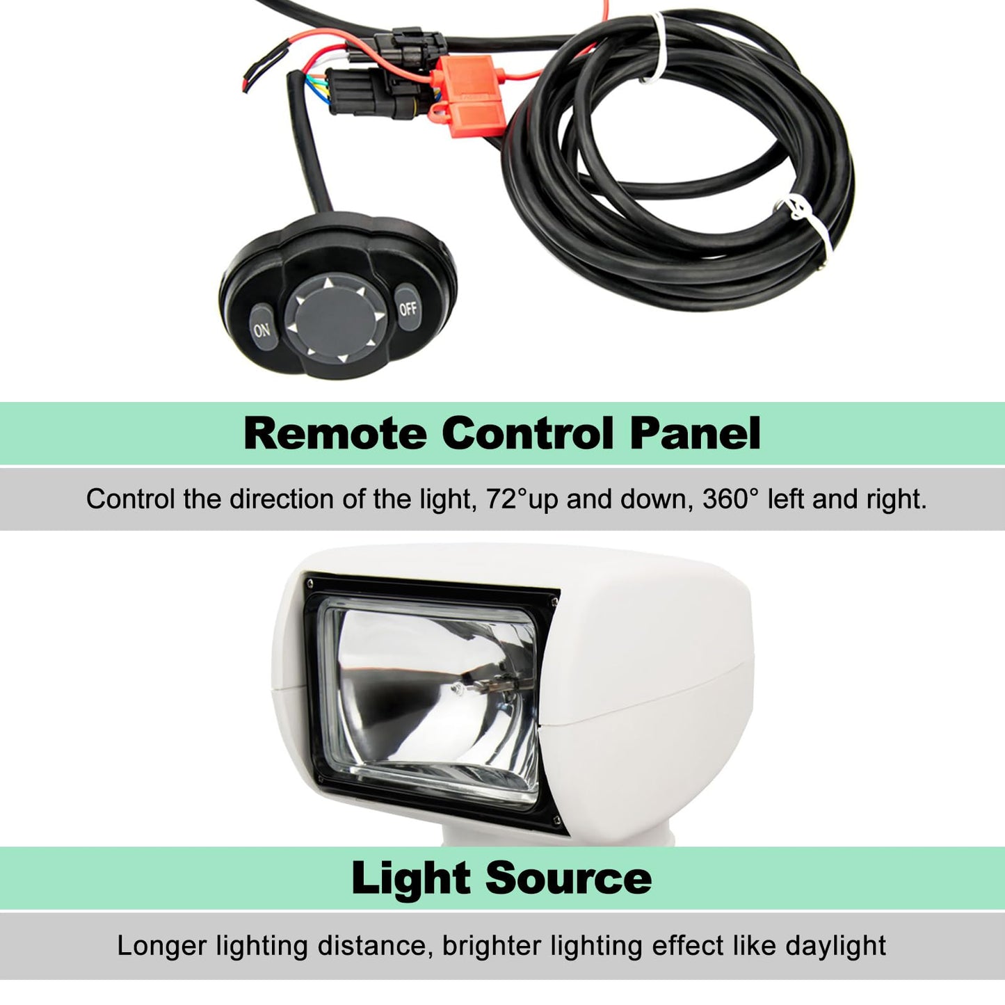 Boat Spotlight 100W 2500LM 360° Rotate Remote Control Spotlight Marine Halogen Search Light for Boat Truck Car 12V IP67 Waterproof