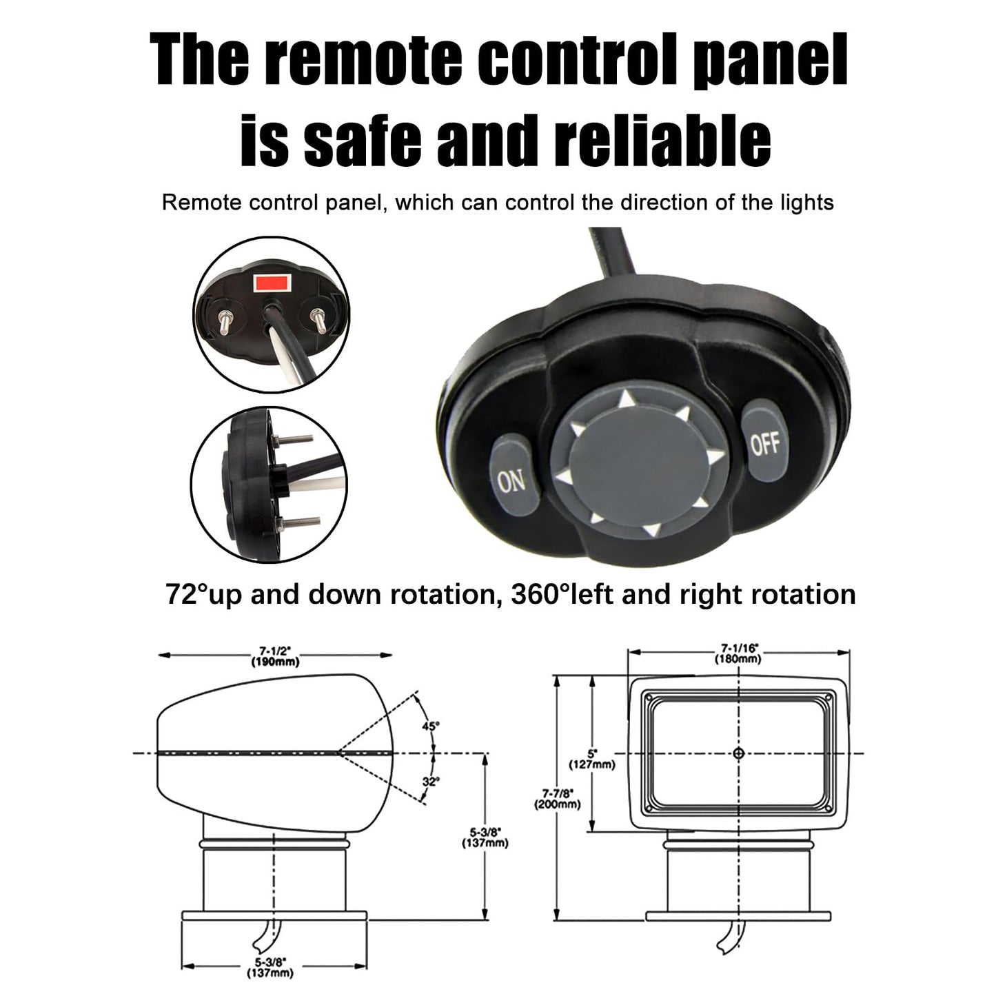 Boat Spotlight 100W 2500LM 360° Rotate Remote Control Spotlight Marine Halogen Search Light for Boat Truck Car 12V IP67 Waterproof