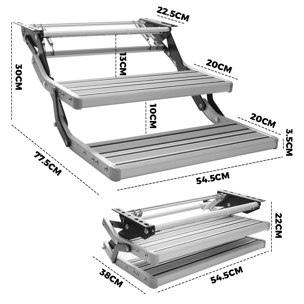 Caravan Double Steps LED Pull Out Folding Camper Trailer RV